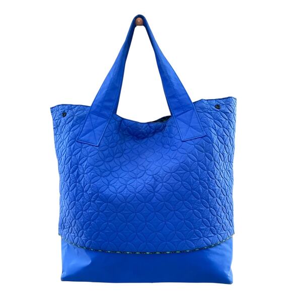 prAna Quilted Nylon Tote Bag Blue Large Travel Shoulder Bag Weekender 21x16 - Picture 4 of 14